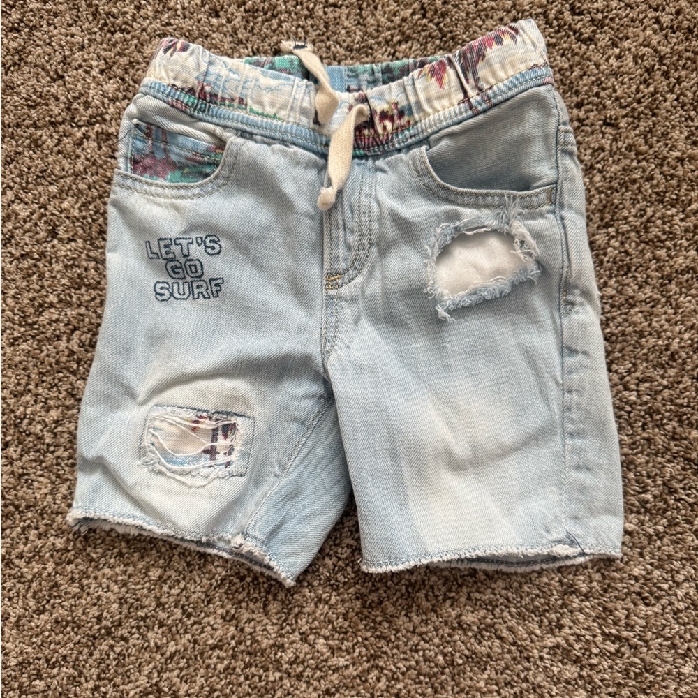 GAP Kids Light Blue “Let Go Surf” Distressed Denim Shorts
